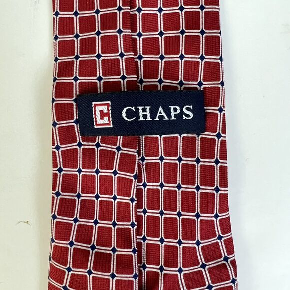 Ralph Lauren Chaps Tie Red White Graphic 3" Wide Silk Business Accessory - Picture 2 of 6